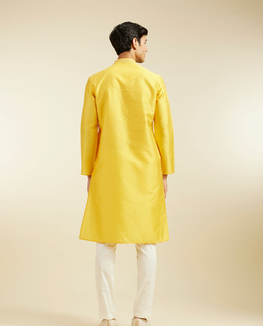 Diwas Men Sunshine Yellow Jaal Patterned Kurta with Rhinestones