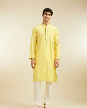 Diwas Men Sunshine Yellow Honeycomb Patterned Kurta