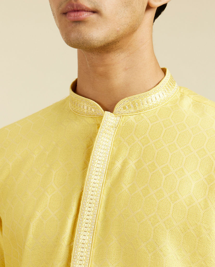 Diwas Men Sunshine Yellow Honeycomb Patterned Kurta