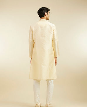 Diwas Men Sand Beige Grid Patterned Kurta with Embroidered Placket