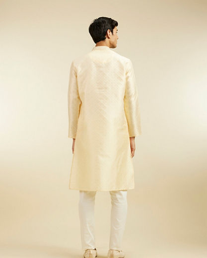 Diwas Men Sand Beige Grid Patterned Kurta with Embroidered Placket