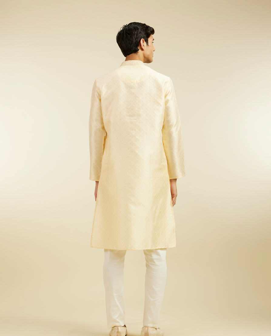 Diwas Men Sand Beige Grid Patterned Kurta with Embroidered Placket