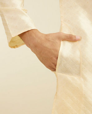 Diwas Men Sand Beige Grid Patterned Kurta with Embroidered Placket