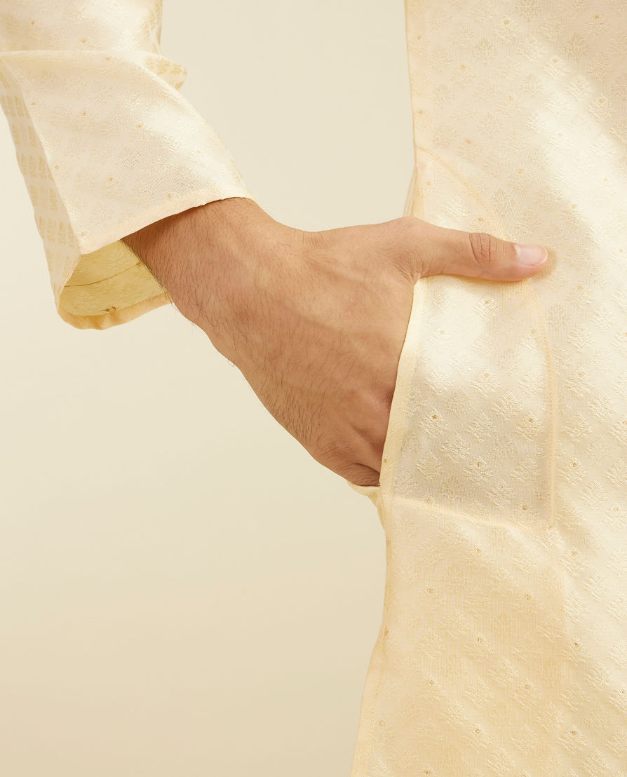 Diwas Men Sand Beige Grid Patterned Kurta with Embroidered Placket