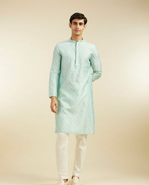 Diwas Men Aqua Green Buta Jaal Patterned Kurta