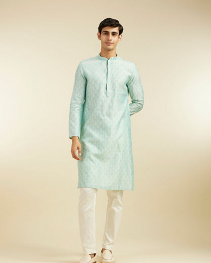 Diwas Men Aqua Green Buta Jaal Patterned Kurta