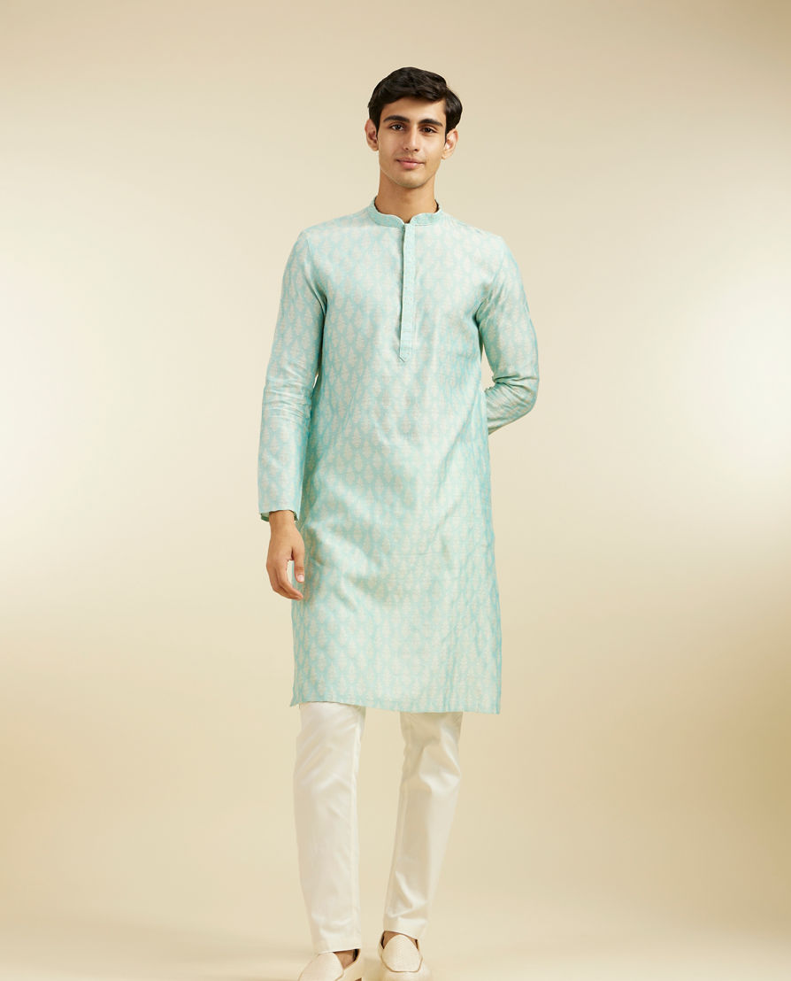 Diwas Men Aqua Green Buta Jaal Patterned Kurta