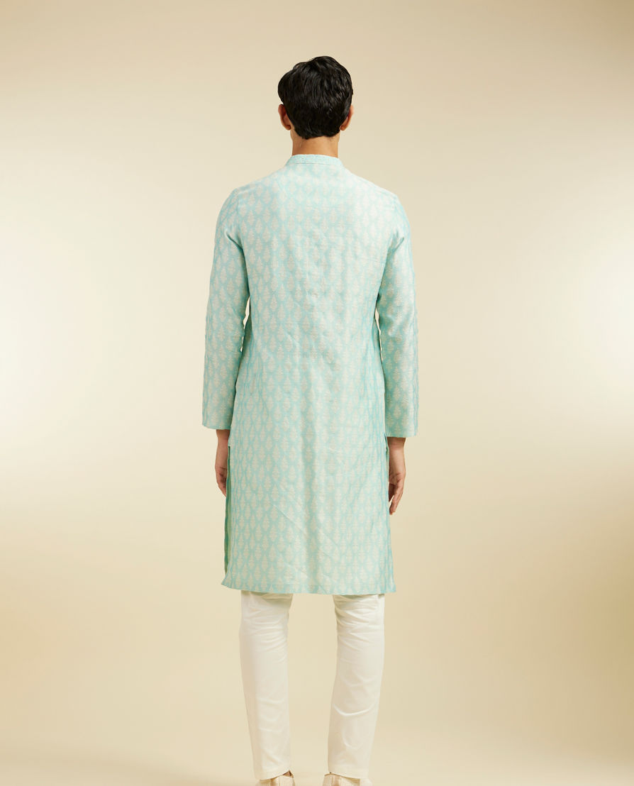 Diwas Men Aqua Green Buta Jaal Patterned Kurta