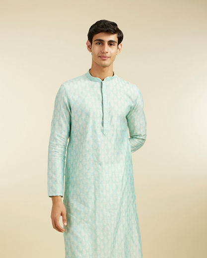 Diwas Men Aqua Green Buta Jaal Patterned Kurta