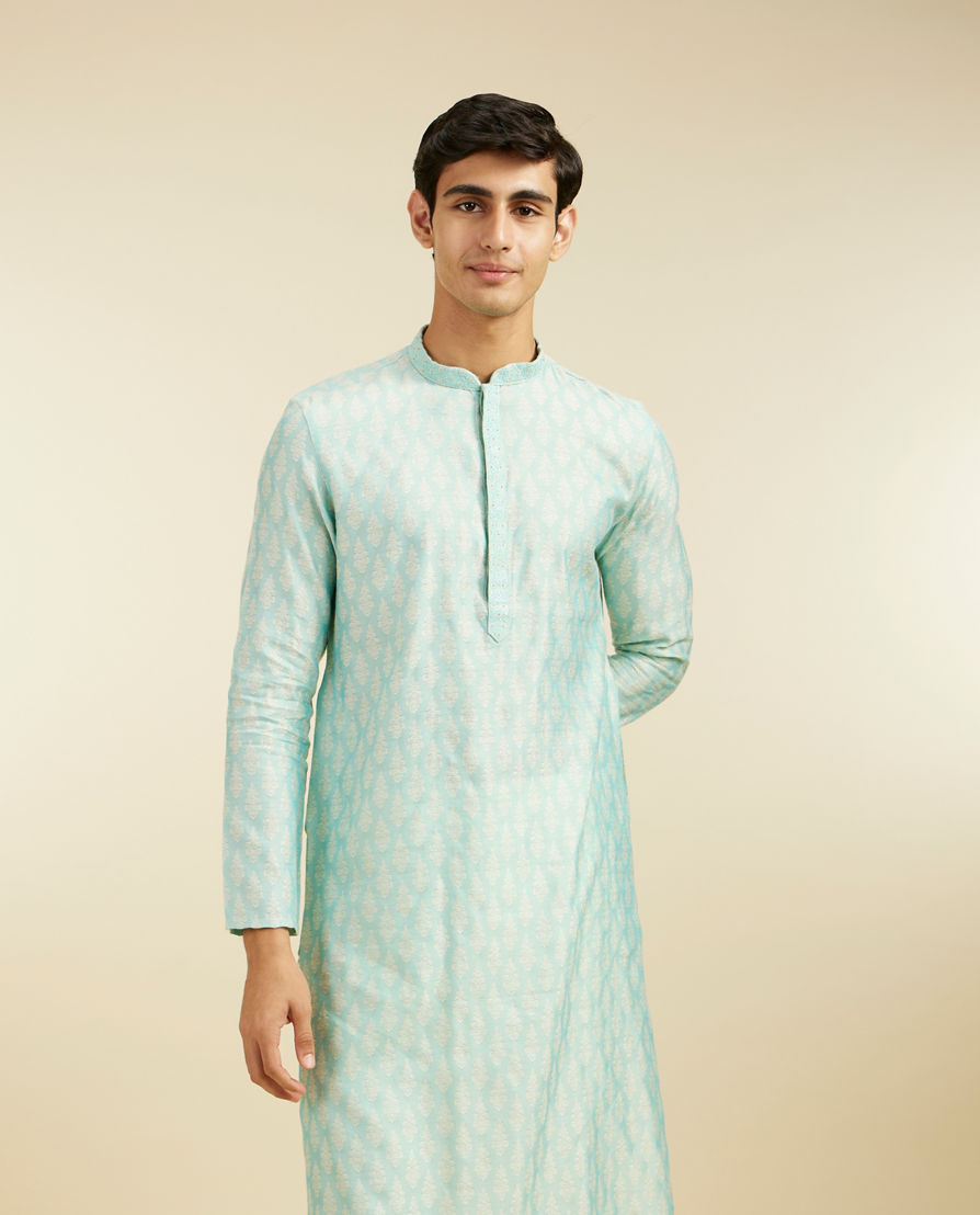 Diwas Men Aqua Green Buta Jaal Patterned Kurta