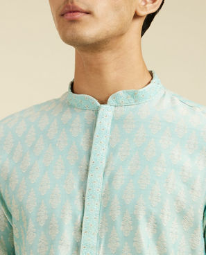 Diwas Men Aqua Green Buta Jaal Patterned Kurta