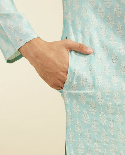 Diwas Men Aqua Green Buta Jaal Patterned Kurta