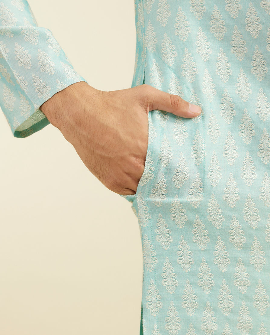 Diwas Men Aqua Green Buta Jaal Patterned Kurta
