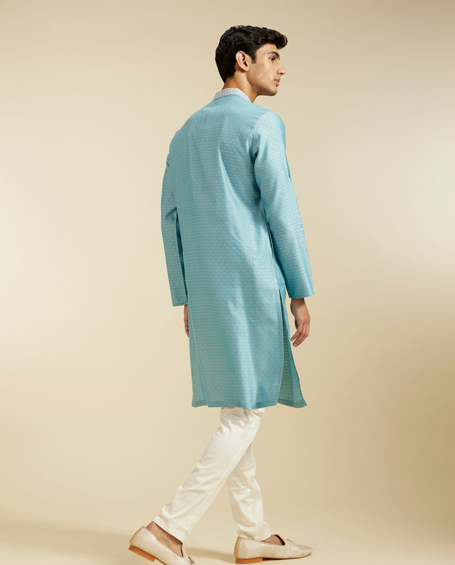 Diwas Men Powder Blue Floral Buta Patterned Kurta with Sequinned Neckline