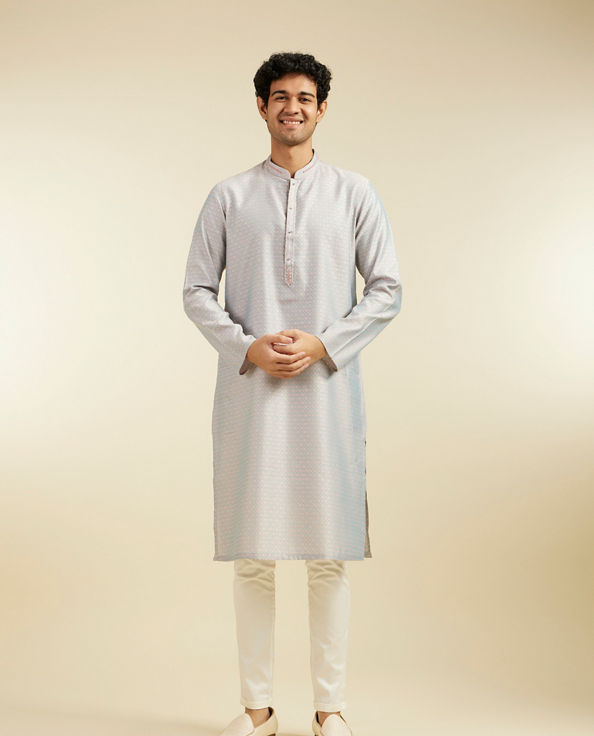 Diwas Men Smoke Grey Buta Jaal Patterned Kurta