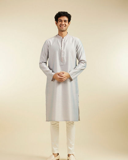 Diwas Men Smoke Grey Buta Jaal Patterned Kurta