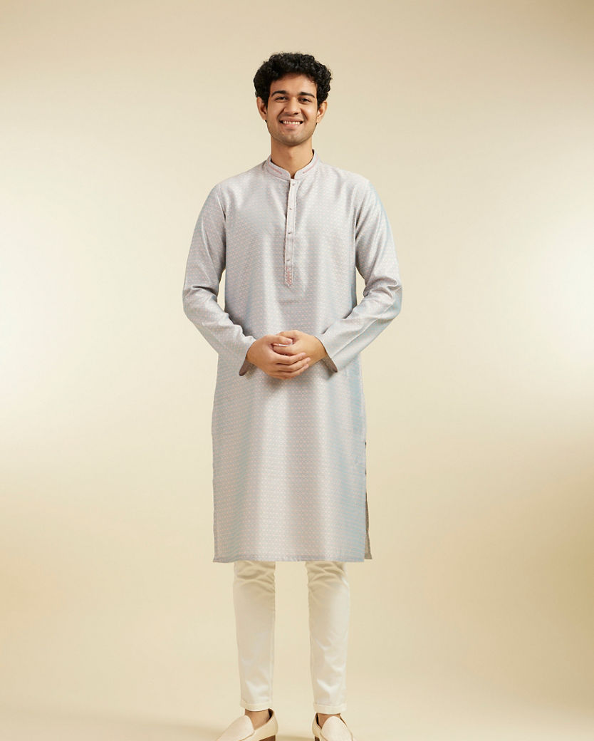 Diwas Men Smoke Grey Buta Jaal Patterned Kurta
