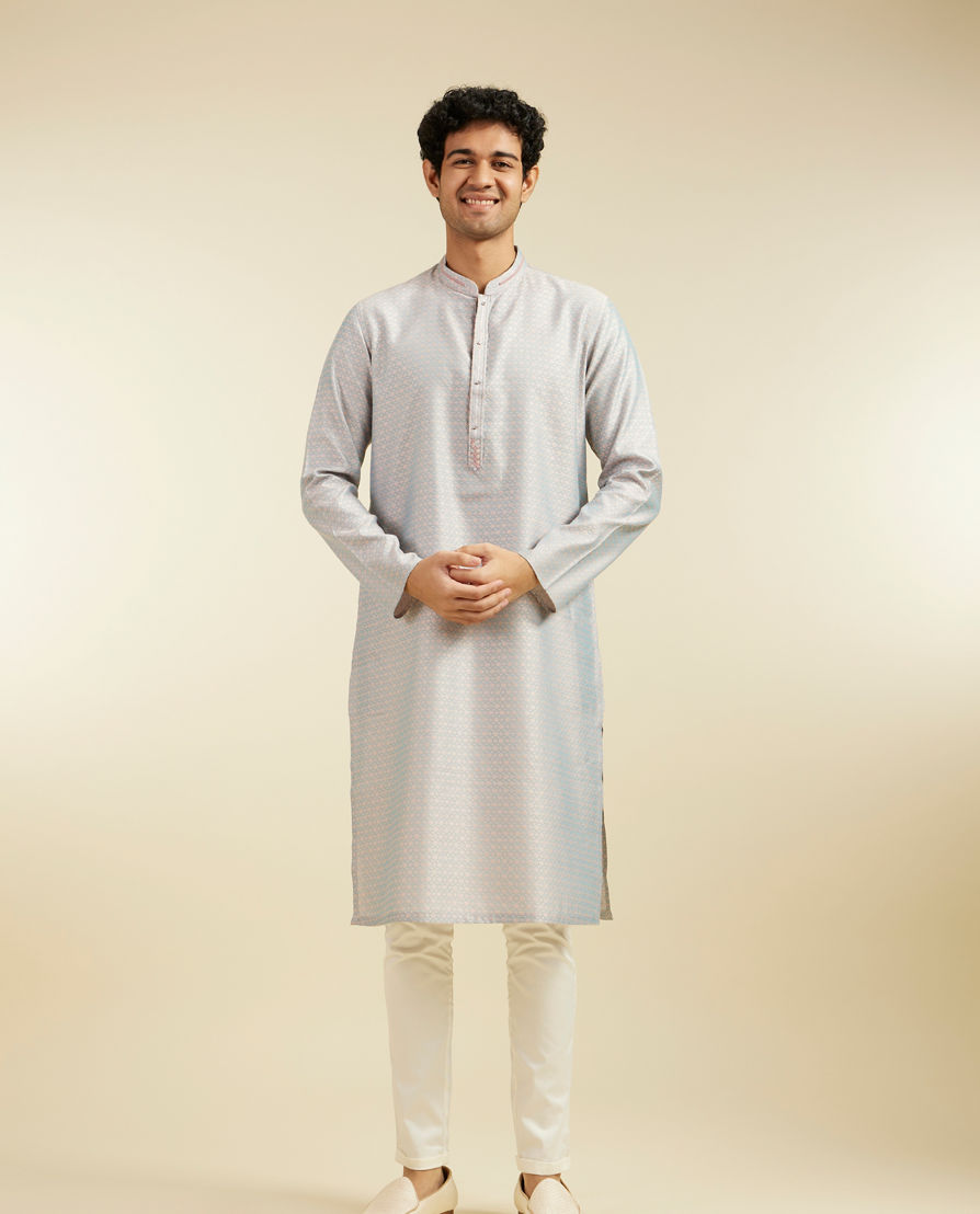 Diwas Men Smoke Grey Buta Jaal Patterned Kurta