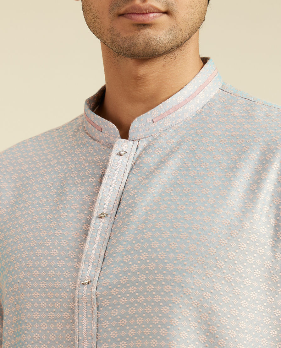 Diwas Men Smoke Grey Buta Jaal Patterned Kurta