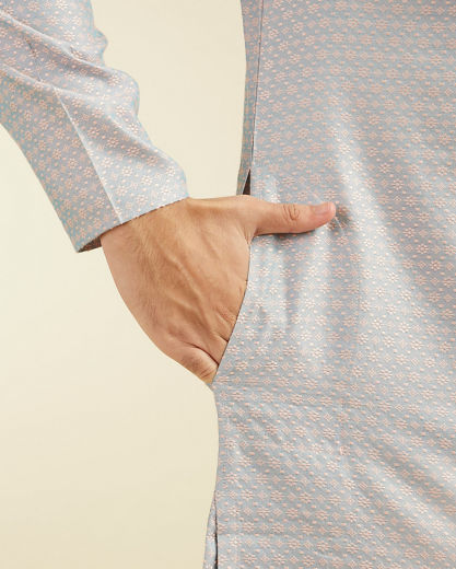 Diwas Men Smoke Grey Buta Jaal Patterned Kurta