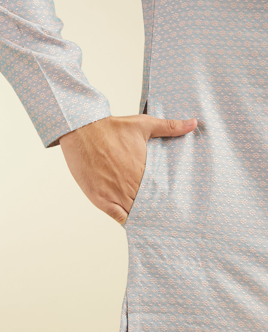 Diwas Men Smoke Grey Buta Jaal Patterned Kurta