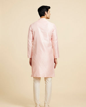 Diwas Men Rose Pink Ogee Patterned Kurta with Potli Buttons