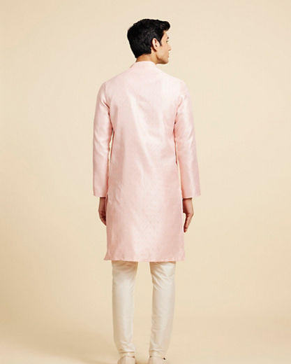 Diwas Men Rose Pink Ogee Patterned Kurta with Potli Buttons