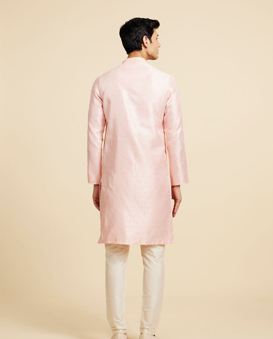 Diwas Men Rose Pink Ogee Patterned Kurta with Potli Buttons