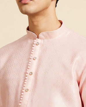 Diwas Men Rose Pink Ogee Patterned Kurta with Potli Buttons