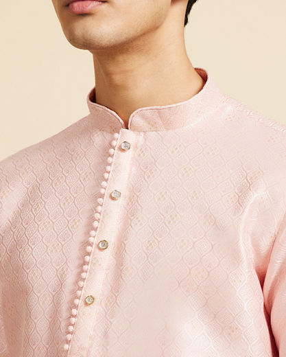 Diwas Men Rose Pink Ogee Patterned Kurta with Potli Buttons
