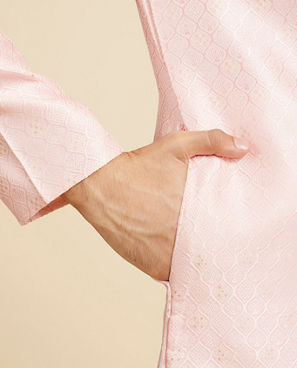 Diwas Men Rose Pink Ogee Patterned Kurta with Potli Buttons