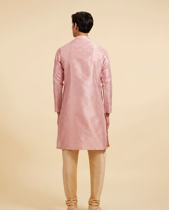 Diwas Men Rose Pink Buta Jaal Patterned Kurta with Rhinestones