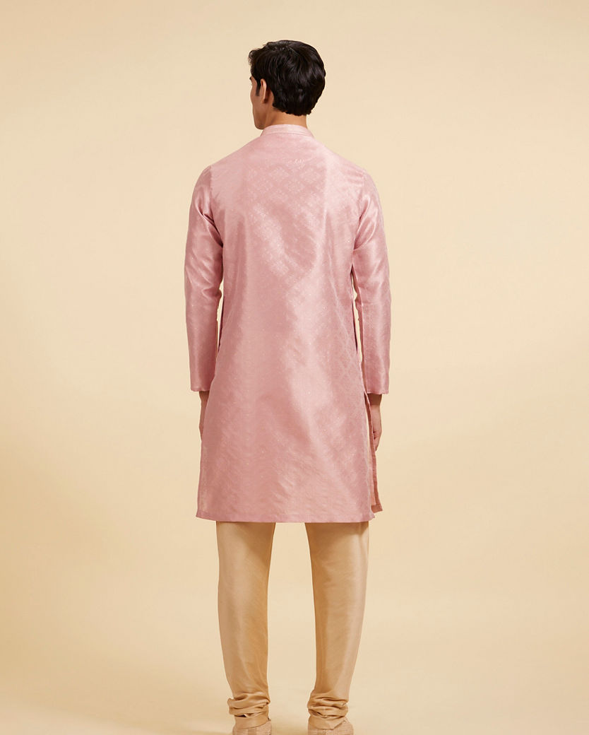 Diwas Men Rose Pink Buta Jaal Patterned Kurta with Rhinestones