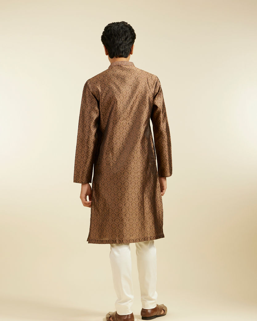 Diwas Men Mocha Brown Jaal Patterned Kurta with Jhallar Motifs