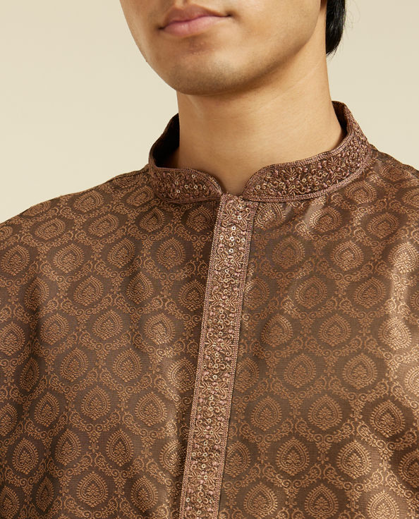 Diwas Men Mocha Brown Jaal Patterned Kurta with Jhallar Motifs