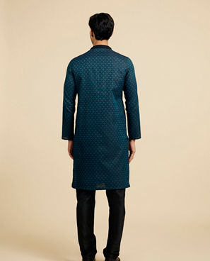 Diwas Men Teal Green Grid Patterned Kurta