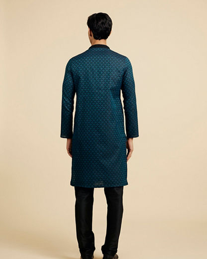 Diwas Men Teal Green Grid Patterned Kurta