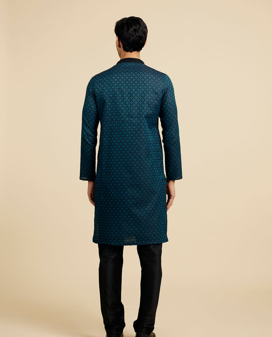Diwas Men Teal Green Grid Patterned Kurta