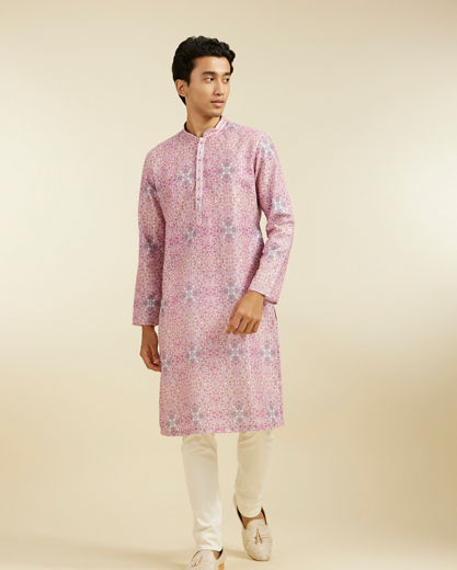 Diwas Men Candy Floss Pink Imperial Jaal Printed Kurta