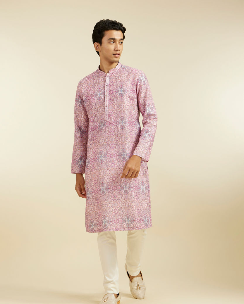 alt message - Diwas Men Candy Floss Pink Imperial Jaal Printed Kurta image number 2