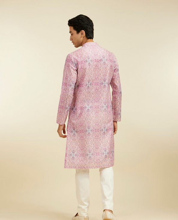 alt message - Diwas Men Candy Floss Pink Imperial Jaal Printed Kurta image number 4