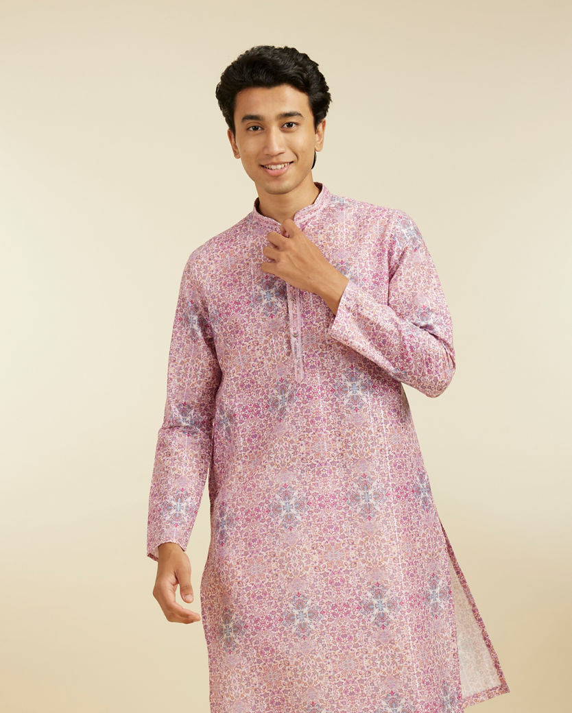 alt message - Diwas Men Candy Floss Pink Imperial Jaal Printed Kurta image number 0