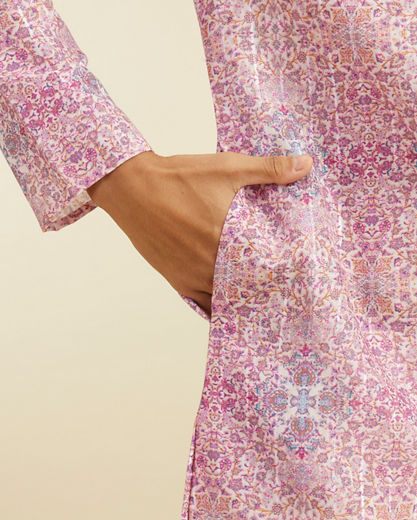 Diwas Men Candy Floss Pink Imperial Jaal Printed Kurta