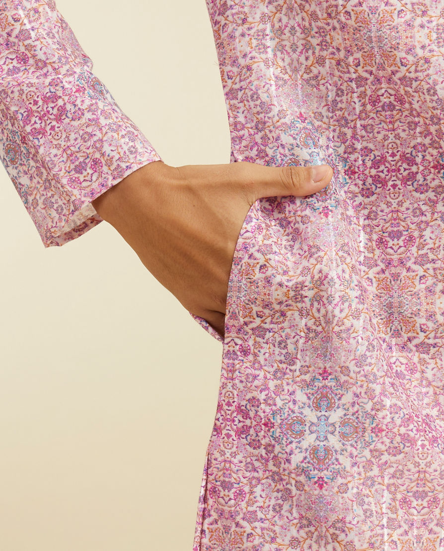 Diwas Men Candy Floss Pink Imperial Jaal Printed Kurta