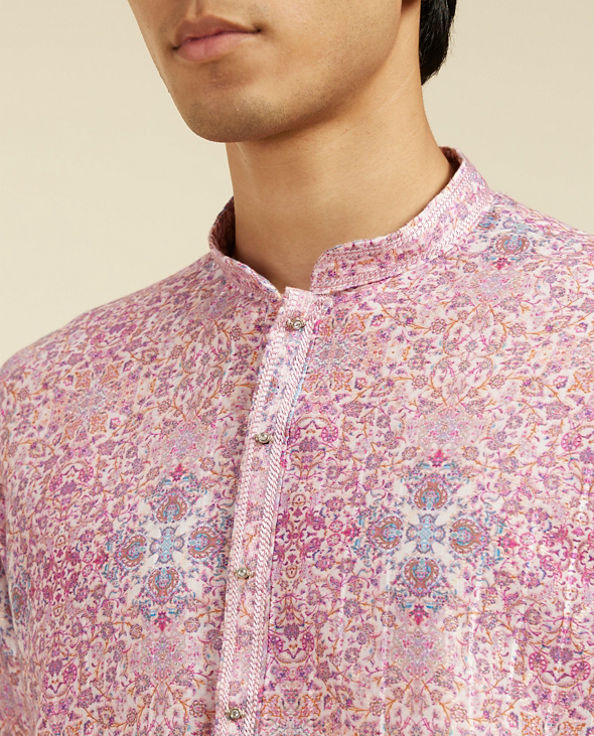 alt message - Diwas Men Candy Floss Pink Imperial Jaal Printed Kurta image number 1