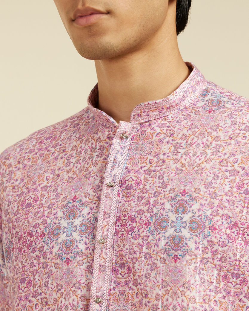 alt message - Diwas Men Candy Floss Pink Imperial Jaal Printed Kurta image number 1