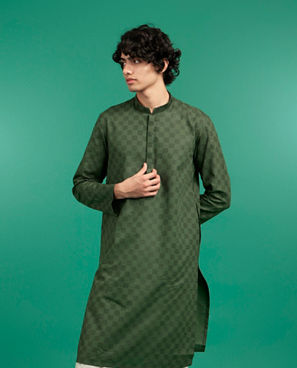 Diwas Men Emerald Green Cotton Kurta