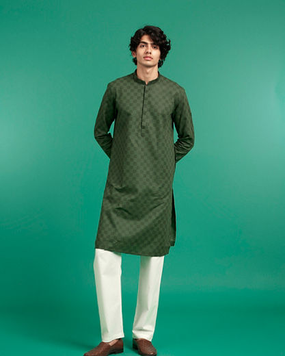 Diwas Men Emerald Green Cotton Kurta