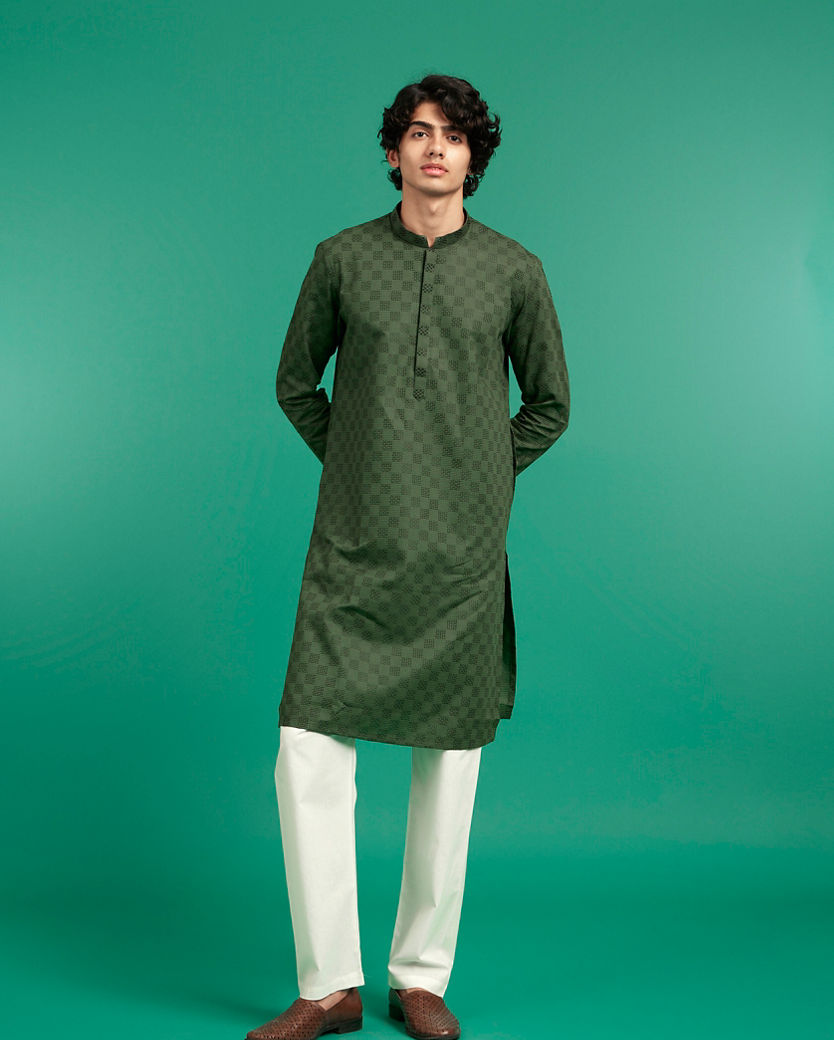 Diwas Men Emerald Green Cotton Kurta