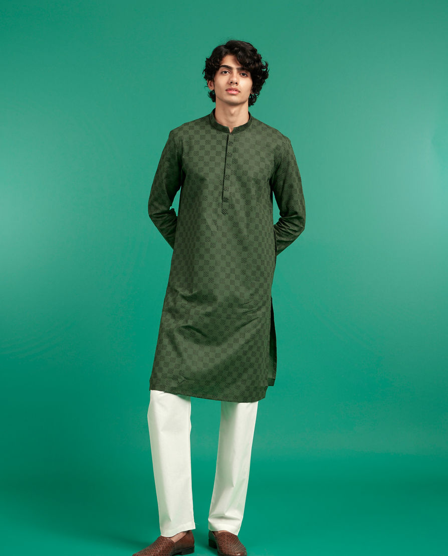 Diwas Men Emerald Green Cotton Kurta